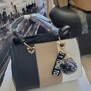 Black Beige and white purse